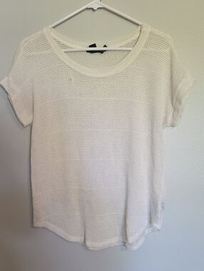 Forever 21 White Short-Sleeve Crochet Knit Tee
